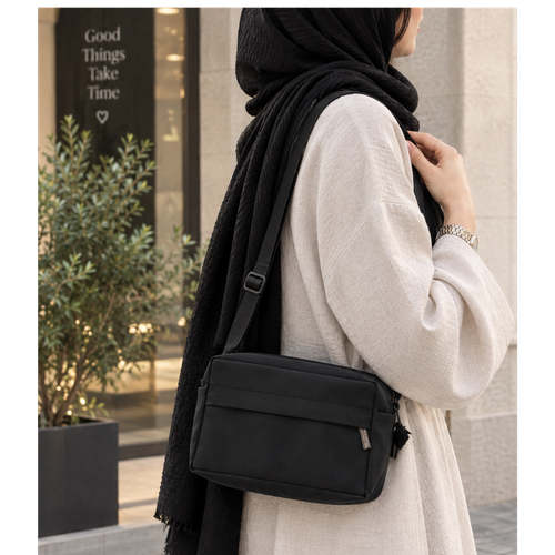 کیف زنانه دوشی مدل دو زیپ برزنت مشکی